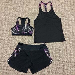 Moon Shine Muddy Girl Camo Black Pink Purple Sports Bra Shorts Tank Top * S/M